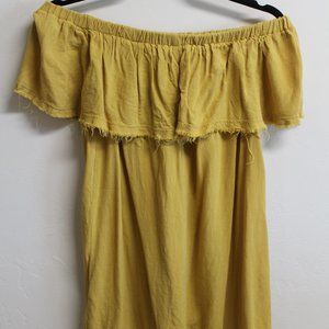 Mix Mercantile Mustard Yellow Off Should Frayed Hem Women's Top Size Small